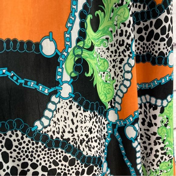 Paris Paris Maxi Dress SZ L Lined Bold Abstract Animal Print Orange Blue Crochet - Picture 7 of 12